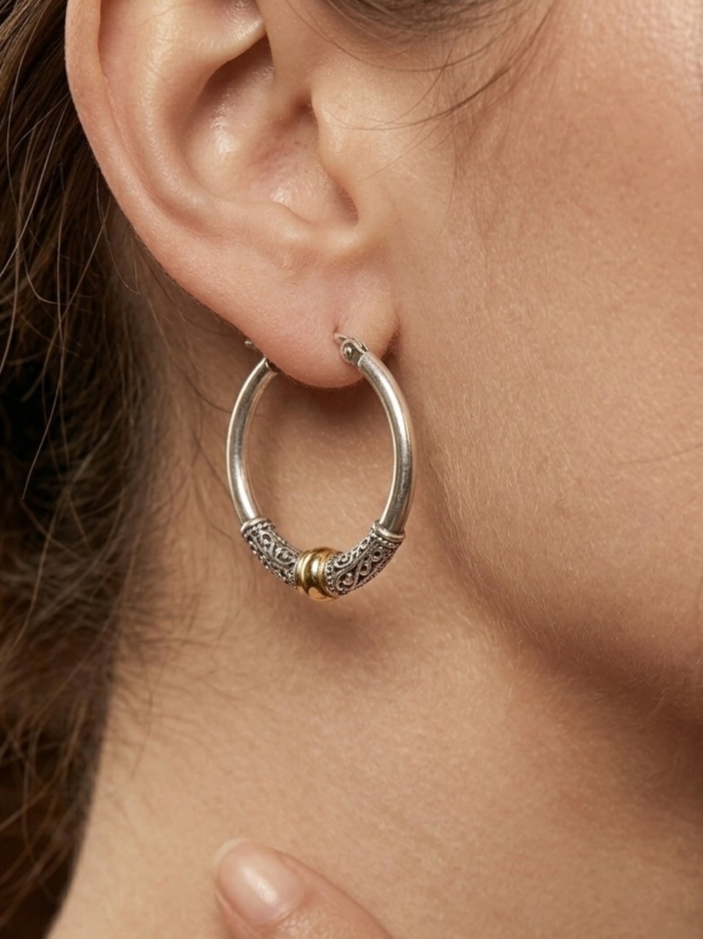 925 Sterling Silver Hoop Earrings with Gold Accent